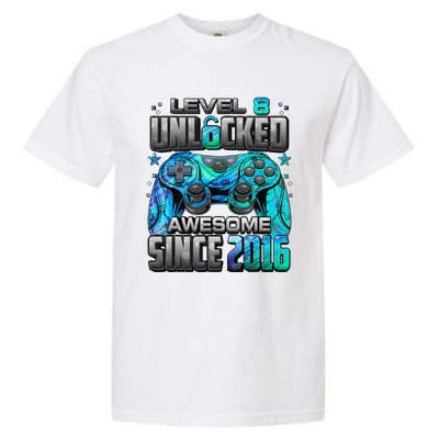 Level 8 Unlocked Awesome Since 2016 8th Birthday Gaming Garment-Dyed Heavyweight T-Shirt