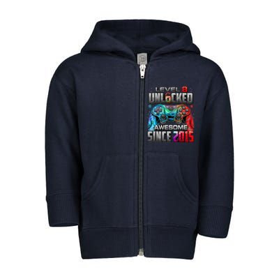 Level 8 Unlocked Awesome Since 2015 8th Birthday Gaming Toddler Zip Fleece Hoodie