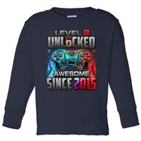 Level 8 Unlocked Awesome Since 2015 8th Birthday Gaming Toddler Long Sleeve Shirt