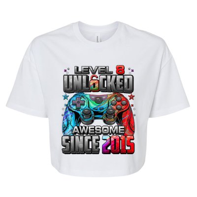 Level 8 Unlocked Awesome Since 2015 8th Birthday Gaming Bella+Canvas Jersey Crop Tee