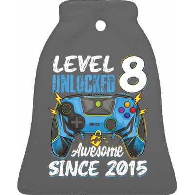 Level 8 Unlocked Awesome 2015 8th Birthday Video Games Ceramic Bell Ornament