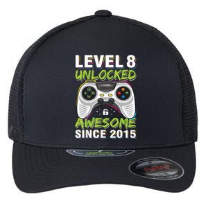 Level 8 Unlocked Awesome Since 2015 8th Birthday Gaming Flexfit Unipanel Trucker Cap