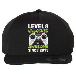 Level 8 Unlocked Awesome Since 2015 8th Birthday Gaming Wool Snapback Cap