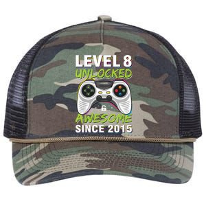 Level 8 Unlocked Awesome Since 2015 8th Birthday Gaming Retro Rope Trucker Hat Cap