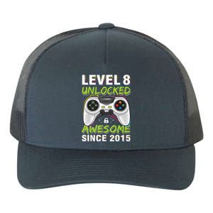 Level 8 Unlocked Awesome Since 2015 8th Birthday Gaming Yupoong Adult 5-Panel Trucker Hat