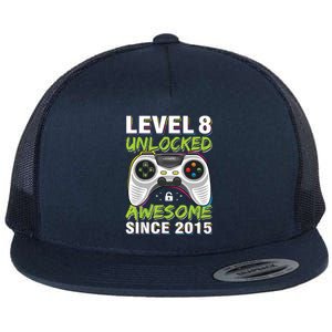 Level 8 Unlocked Awesome Since 2015 8th Birthday Gaming Flat Bill Trucker Hat