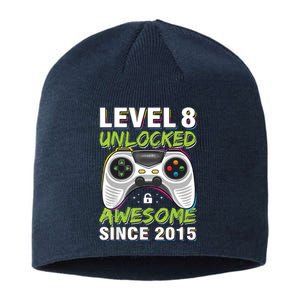 Level 8 Unlocked Awesome Since 2015 8th Birthday Gaming Sustainable Beanie