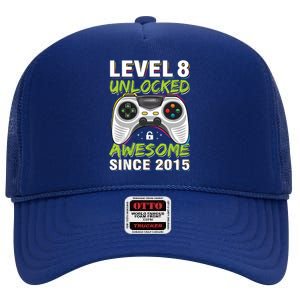 Level 8 Unlocked Awesome Since 2015 8th Birthday Gaming High Crown Mesh Back Trucker Hat