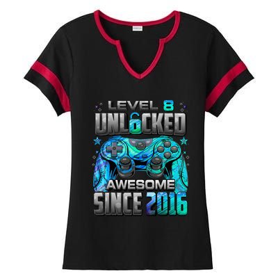 Level 8 Unlocked Awesome Since 2016 8th Birthday Ladies Halftime Notch Neck Tee