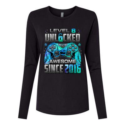 Level 8 Unlocked Awesome Since 2016 8th Birthday Womens Cotton Relaxed Long Sleeve T-Shirt