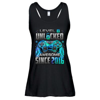 Level 8 Unlocked Awesome Since 2016 8th Birthday Ladies Essential Flowy Tank