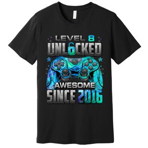 Level 8 Unlocked Awesome Since 2016 8th Birthday Premium T-Shirt