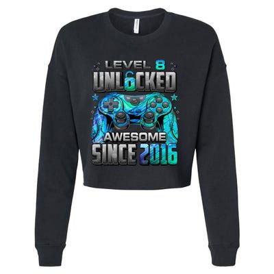 Level 8 Unlocked Awesome Since 2016 8th Birthday Cropped Pullover Crew