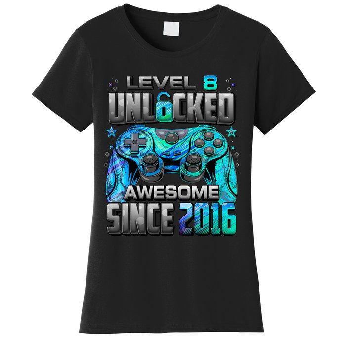 Level 8 Unlocked Awesome Since 2016 8th Birthday Women's T-Shirt