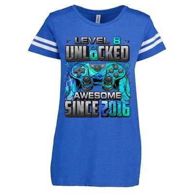 Level 8 Unlocked Awesome Since 2016 8th Birthday Enza Ladies Jersey Football T-Shirt