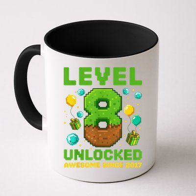 Level 8 Unlocked Awesome Since 2017 Pixel Birthday 8th Coffee Mug