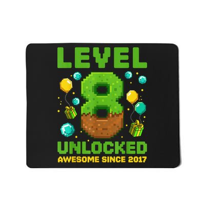 Level 8 Unlocked Awesome Since 2017 Pixel Birthday 8th Mousepad