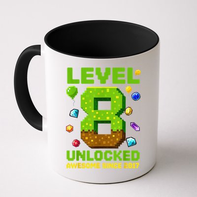 Level 8 Unlocked Awesome Since 2017 Pixel Birthday Coffee Mug