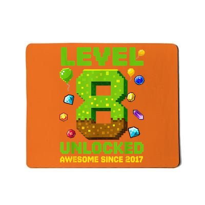 Level 8 Unlocked Awesome Since 2017 Pixel Birthday Mousepad
