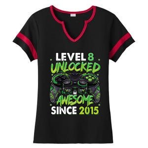 Level 8 Unlocked Awesome Since 2015 8th Birthday Gaming Ladies Halftime Notch Neck Tee