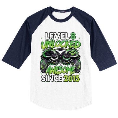 Level 8 Unlocked Awesome Since 2015 8th Birthday Gaming Baseball Sleeve Shirt