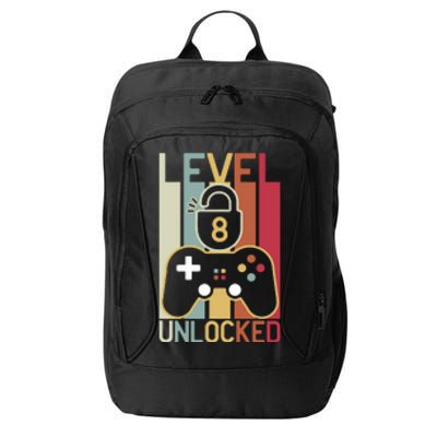 Level 8 Unlocked Birthday Gift Vintage Retro City Backpack