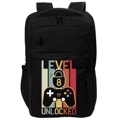 Level 8 Unlocked Birthday Gift Vintage Retro Impact Tech Backpack