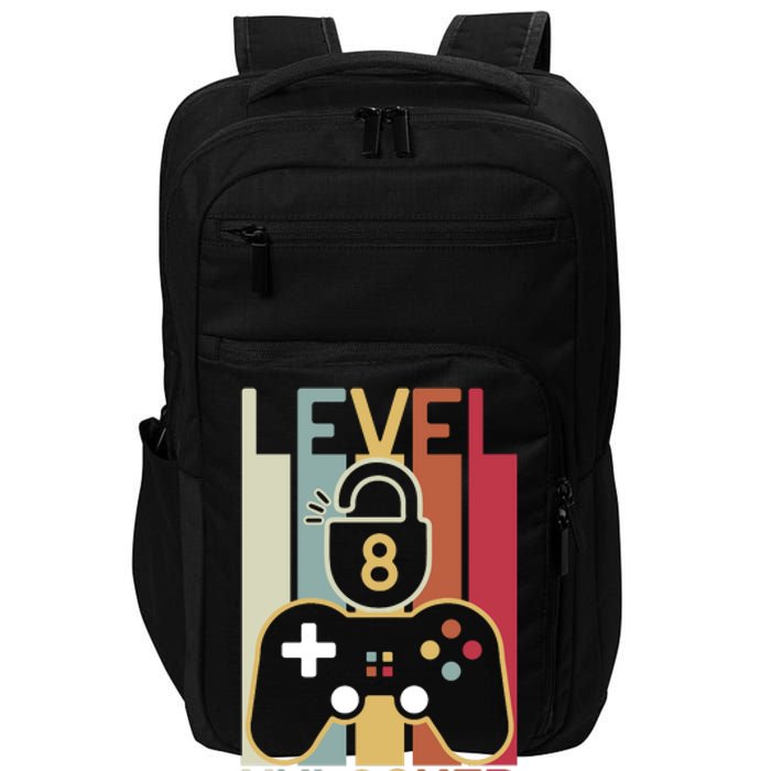 Level 8 Unlocked Birthday Gift Vintage Retro Impact Tech Backpack