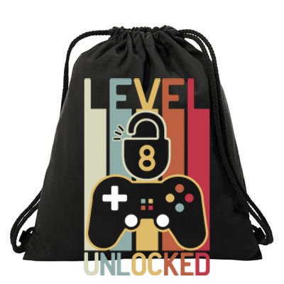 Level 8 Unlocked Birthday Gift Vintage Retro Drawstring Bag