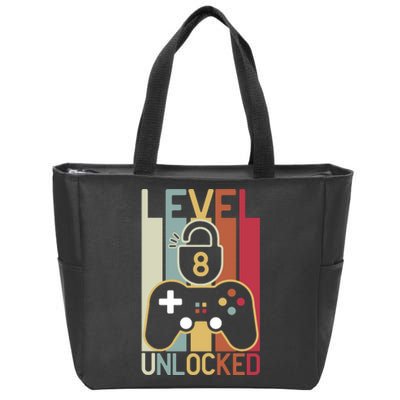 Level 8 Unlocked Birthday Gift Vintage Retro Zip Tote Bag