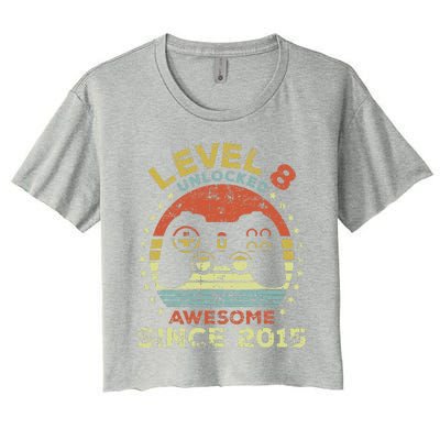 Level 8 Unlocked Awesome Since 2015 8th Birthday Gaming Cute Women's Crop Top Tee