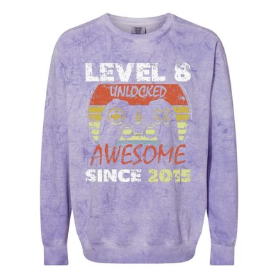 Level 8 Unlocked Awesome Since 2015 8th Birthday Gaming Colorblast Crewneck Sweatshirt