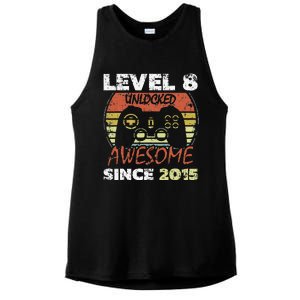 Level 8 Unlocked Awesome Since 2015 8th Birthday Gaming Ladies PosiCharge Tri-Blend Wicking Tank