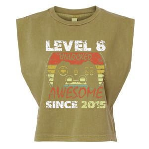 Level 8 Unlocked Awesome Since 2015 8th Birthday Gaming Garment-Dyed Women's Muscle Tee