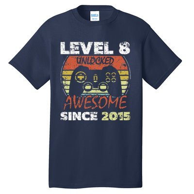 Level 8 Unlocked Awesome Since 2015 8th Birthday Gaming Tall T-Shirt