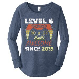 Level 8 Unlocked Awesome Since 2015 8th Birthday Gaming Women's Perfect Tri Tunic Long Sleeve Shirt