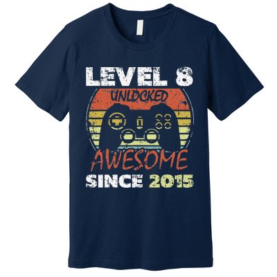 Level 8 Unlocked Awesome Since 2015 8th Birthday Gaming Premium T-Shirt