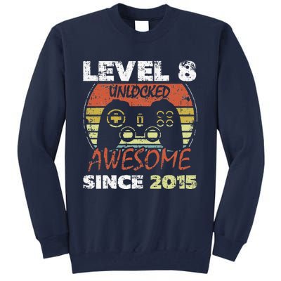 Level 8 Unlocked Awesome Since 2015 8th Birthday Gaming Tall Sweatshirt