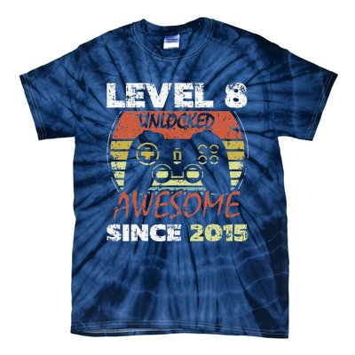 Level 8 Unlocked Awesome Since 2015 8th Birthday Gaming Tie-Dye T-Shirt