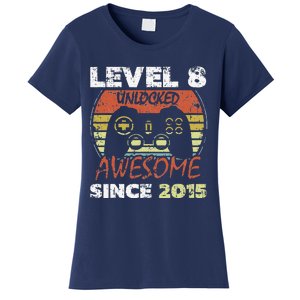 Level 8 Unlocked Awesome Since 2015 8th Birthday Gaming Women's T-Shirt