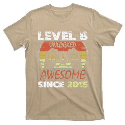 Level 8 Unlocked Awesome Since 2015 8th Birthday Gaming T-Shirt