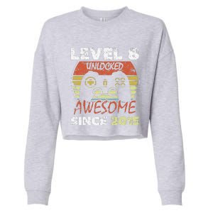 Level 8 Unlocked Awesome Since 2015 8th Birthday Gaming Cropped Pullover Crew