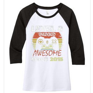 Level 8 Unlocked Awesome Since 2015 8th Birthday Gaming Women's Tri-Blend 3/4-Sleeve Raglan Shirt