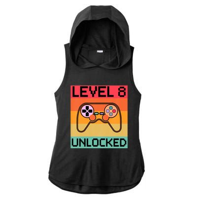 Level 8 Unlocked Video Gamer 8th Birthday Gaming Gift Ladies PosiCharge Tri-Blend Wicking Draft Hoodie Tank