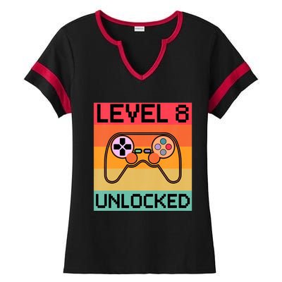 Level 8 Unlocked Video Gamer 8th Birthday Gaming Gift Ladies Halftime Notch Neck Tee