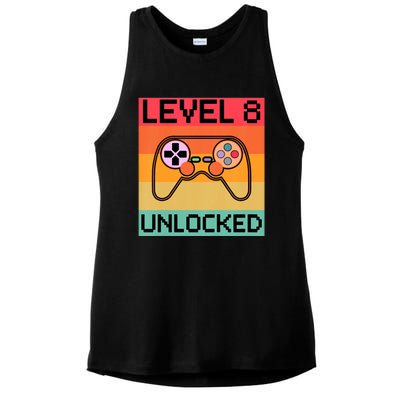 Level 8 Unlocked Video Gamer 8th Birthday Gaming Gift Ladies PosiCharge Tri-Blend Wicking Tank