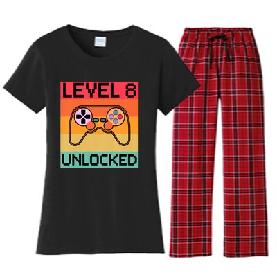 Level 8 Unlocked Video Gamer 8th Birthday Gaming Gift Women's Flannel Pajama Set