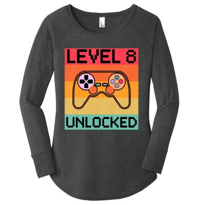 Level 8 Unlocked Video Gamer 8th Birthday Gaming Gift Women's Perfect Tri Tunic Long Sleeve Shirt