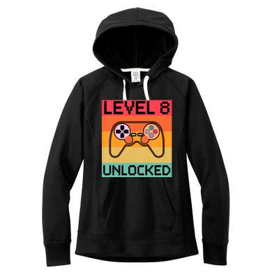 Level 8 Unlocked Video Gamer 8th Birthday Gaming Gift Women's Fleece Hoodie