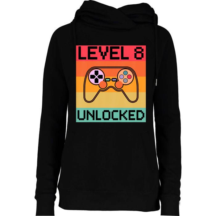 Level 8 Unlocked Video Gamer 8th Birthday Gaming Gift Womens Funnel Neck Pullover Hood